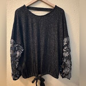 Daytrip Charcoal Top with Lace Sleeves